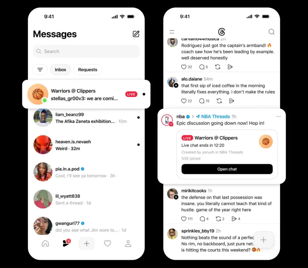 Threads, Meta, Live Chats, NBA Playoffları, sosyal medya